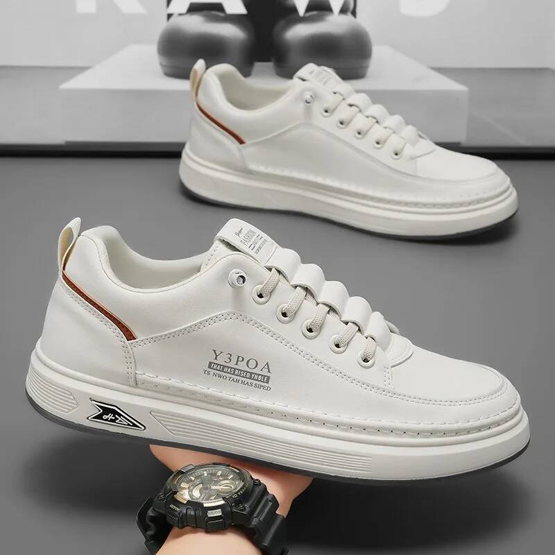 2025 Cool Men Leather Casual Sneakers Breathable Walking Slip on Platform Male Flats Rubber Sole Shoes ddmysaturn