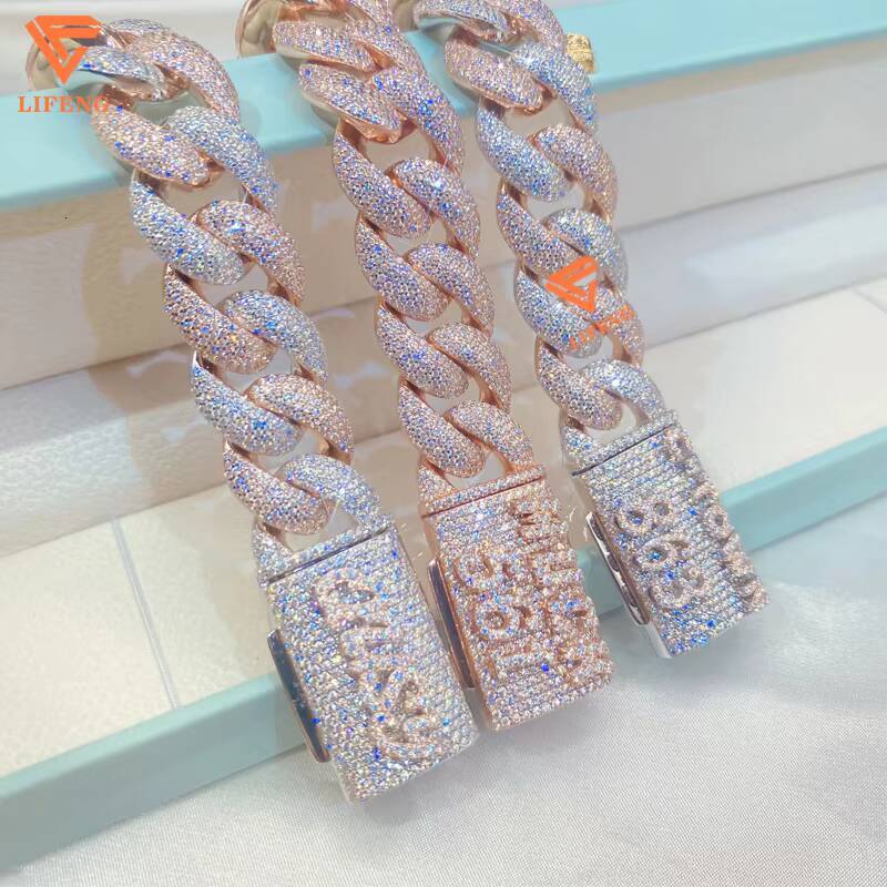Bubble Miami 18mm 5Row Iced Moissanite Cuban Link Chain 925 Sterling Silver Custom Lock Bracelet Fashion Jewelry
