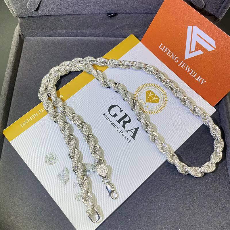 Fine Jewelry Iced Out Chains White Gold Plating 925 Sliver Cord Chain Moissnanite Diamond Necklace for Women Men