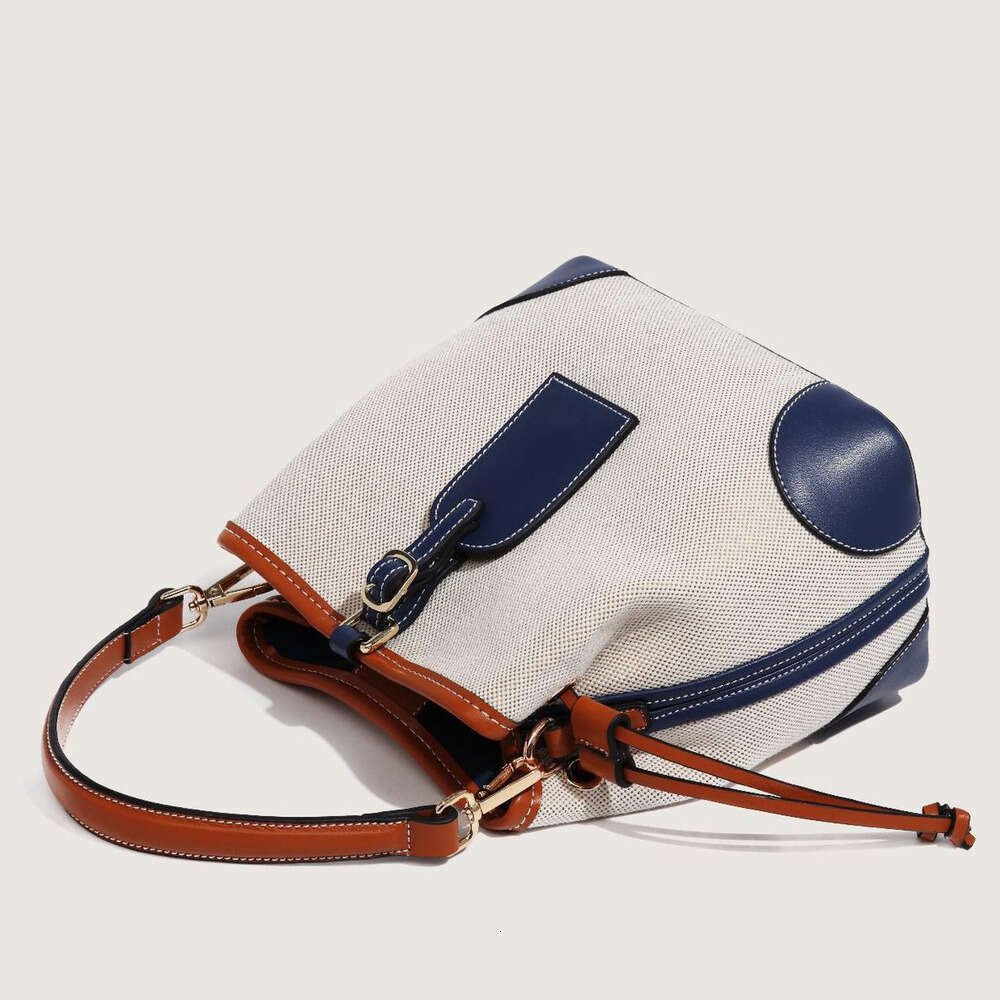 2025 Summer New Patchwork Bucket Bag Women's Cross Border Trend Large Capacity Fashion Chain Single Shoulder Crossbody Bag Blue