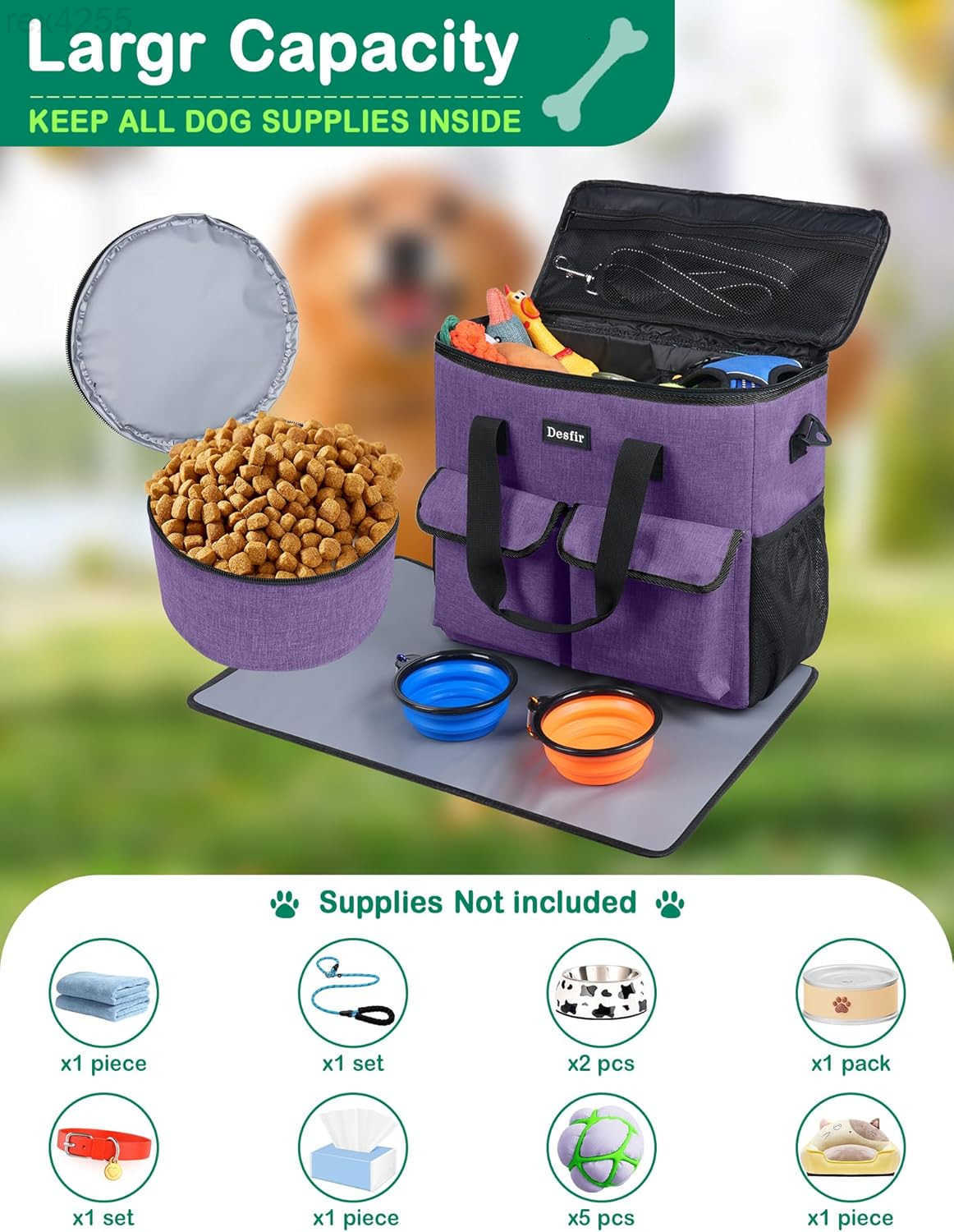 Large Pet Travel Bag Organizer Dog Cat Tote with Food Containers Bowls Feeding Mat Perfect for Camping Hiking MultiPocket DesignW250904
