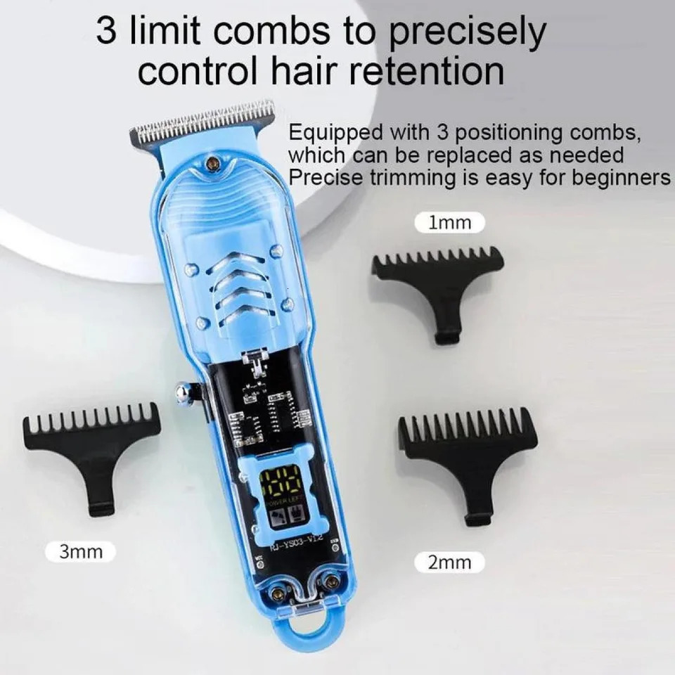 Professional Hair Clippers Rechargeable Clipper Transparent Electric Trimmers For Men Cordless Cut Machine 250825