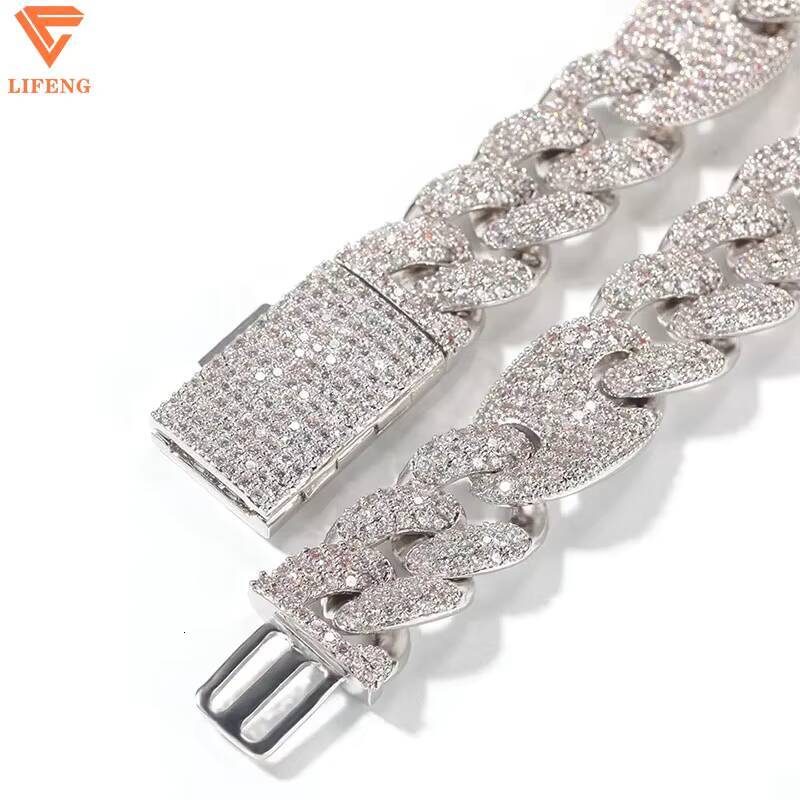 Custom 16mm VVS Moissanite Diamond 925 Sterling Silver Womens Hip Hop Bracelet Rose Gold Plated Two Tone Pig Nose Link Chain