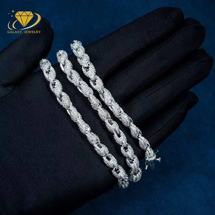 8mm Thick Twist Chain 925 Solid Silver Iced Out Vvs Moissanite Diamond Rope Necklace Cuban Link Chain for Man Hiphop Chain