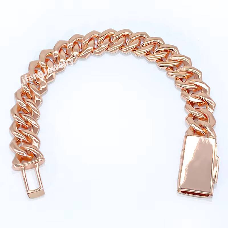 14mm 2Rows Rose Gold Plated VVS Moissanite Cuban Link Chain HipHop 925 Sterling Silver Iced Out Diamond Moissanite Bracelet