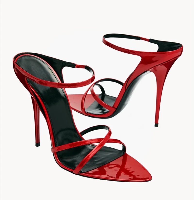 2025 designer's new pointed patent leather single strap fashionable multifunctional high-heeled women's sandals