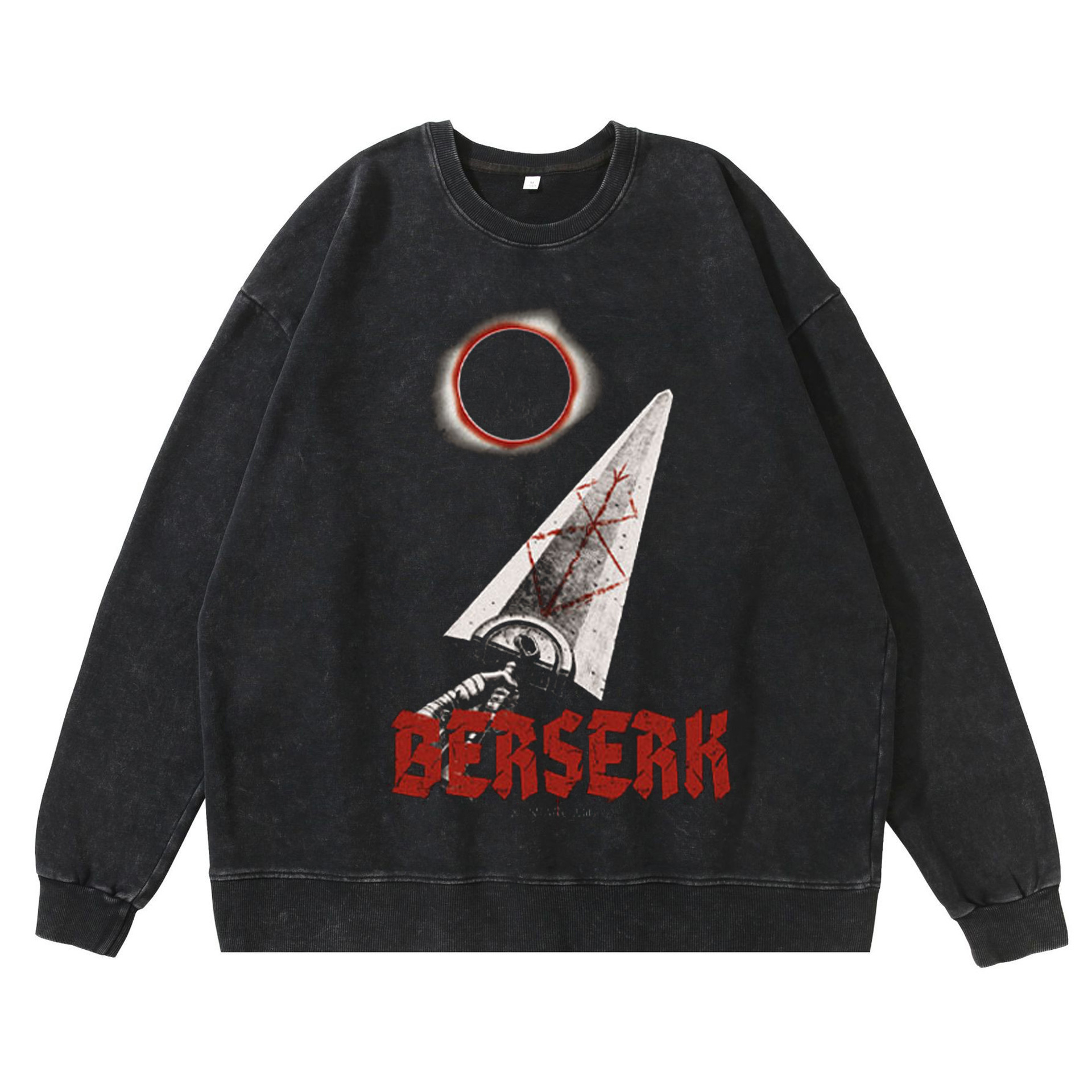 360g Heavyweight Washed Vintage Berserk Anime Street Retro Cotton Hoodie Streetwear Crewneck Hoodie - TT8262