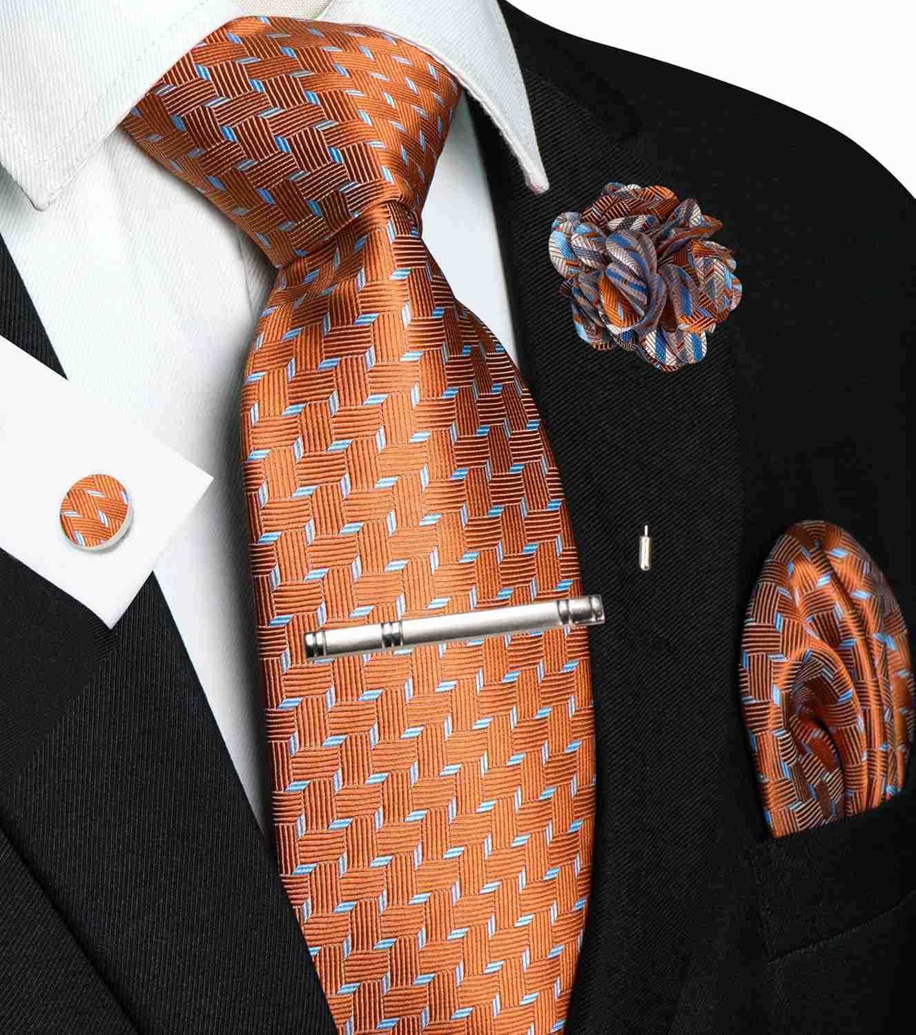 Mens Tie and Lapel Pin Necktie Pocket Square Cufflinks and Tie Clip Sets for Business Casual 5PCSW250904