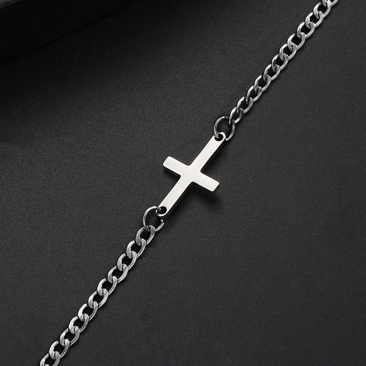 Simple Mens Stainless Steel Cross Cuban Bracelets Punk Silver Color Charm Bracelet Fashion Hip Hop Daily Jewelry Accessory 2025 W250904