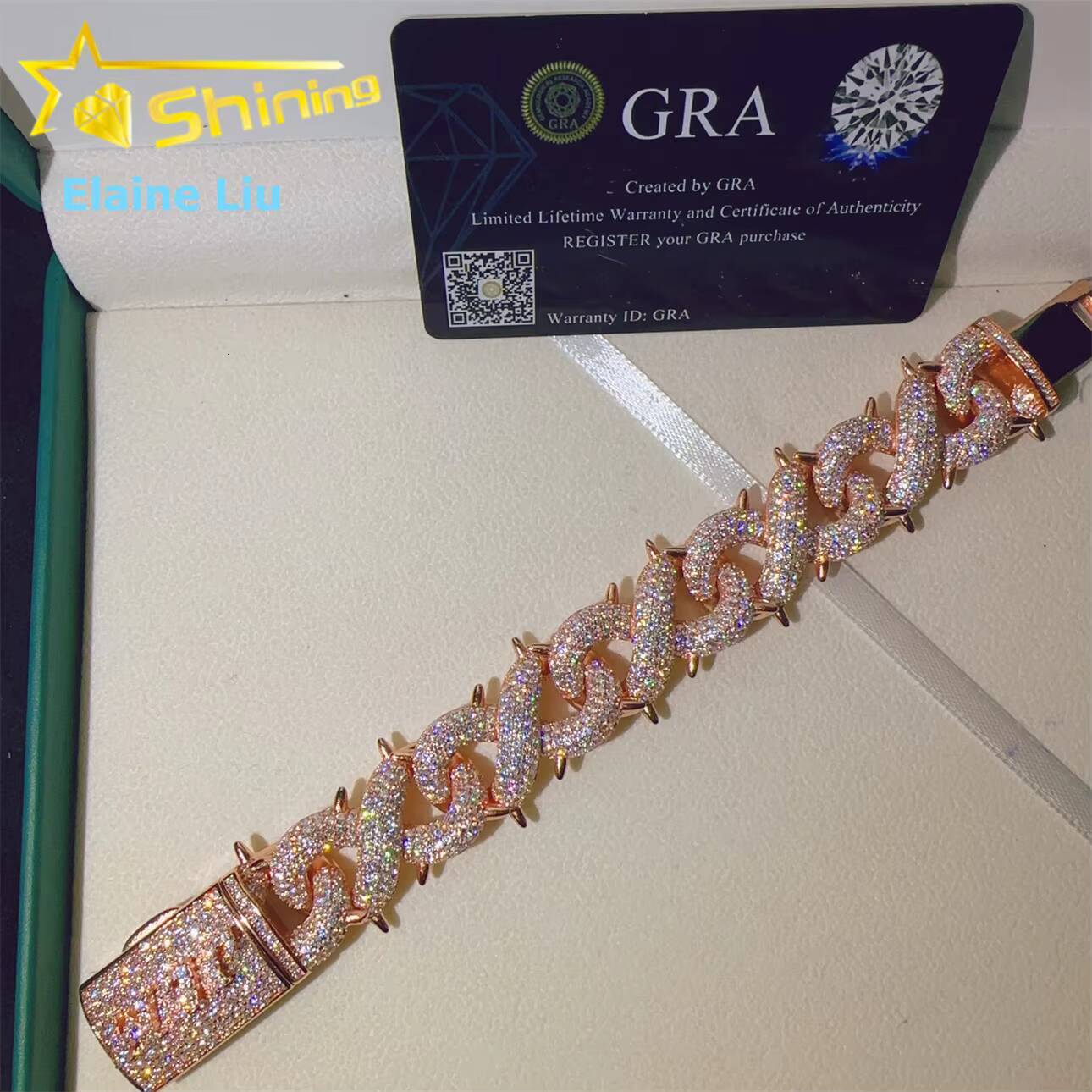 Sterling Silver 925 D Color VVS Moissanite Diamond Iced Out Custom Hip Hop Fine Jewelry Cuban Link Chain Bracelet