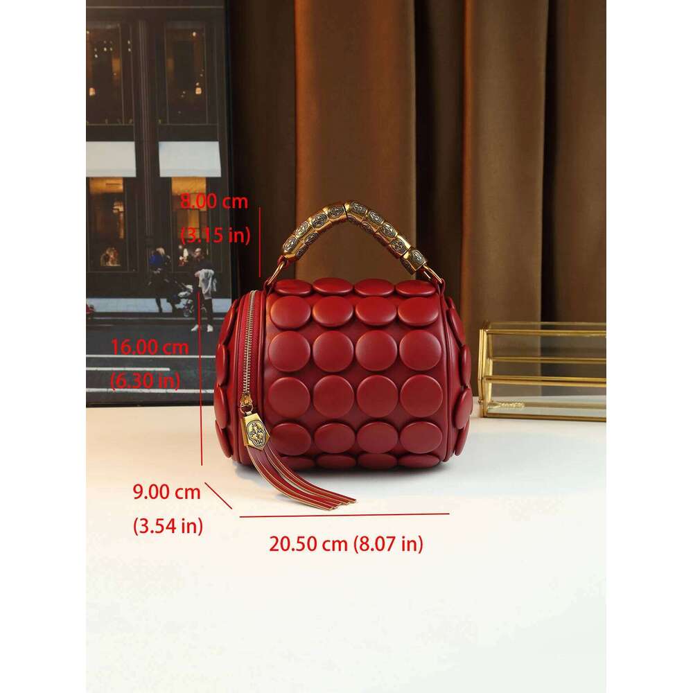 New Round Cylinder Women's Casual Versatile Single Shoulder Crossbody Bag Handmade Vintage Button Handbag