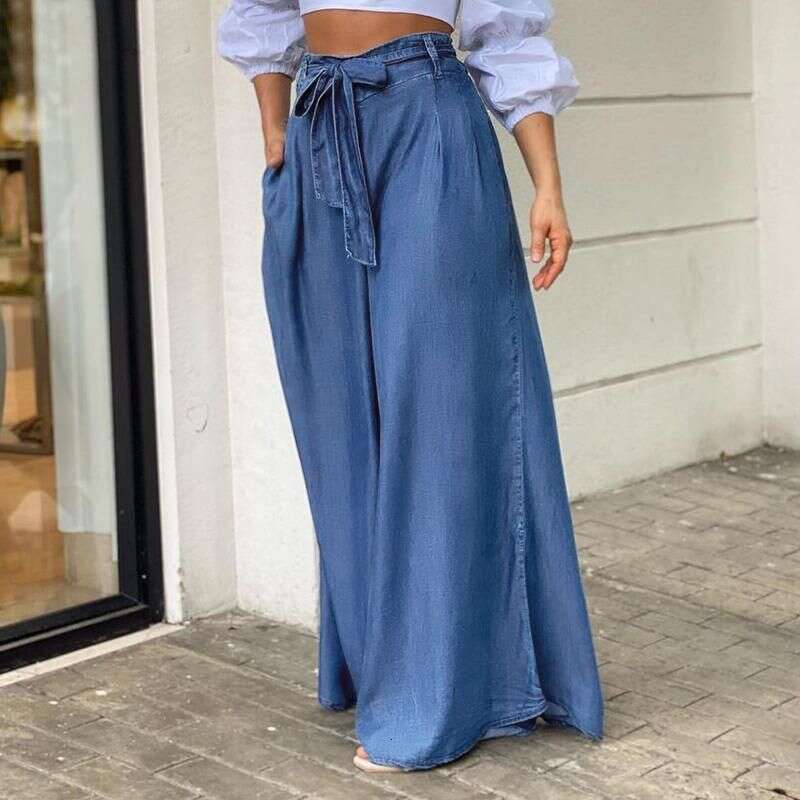 Women's Elegant Lace-Up High Waist Casual Large Size Denim Skirt