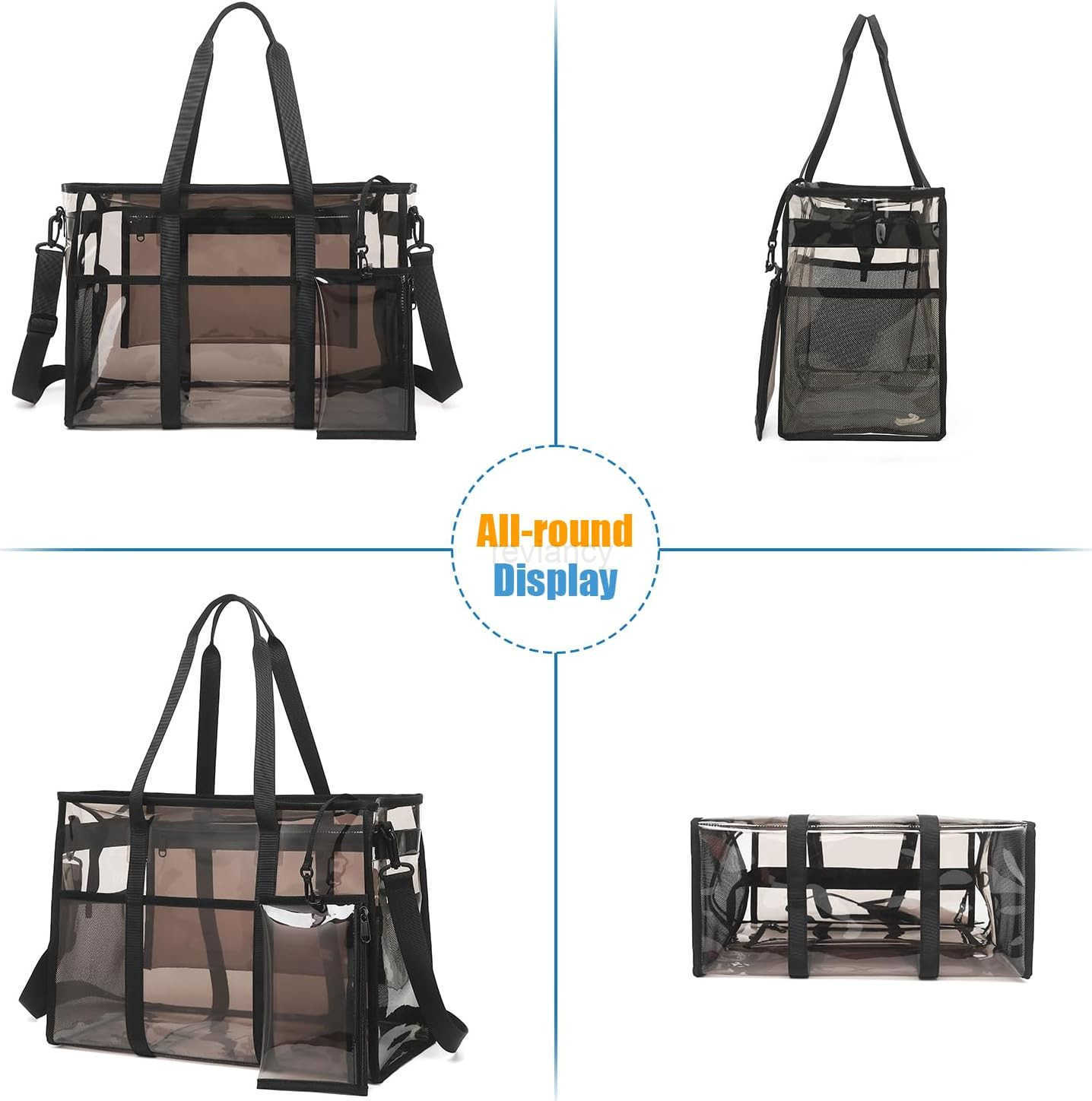 Womens Clear Beach Bag with Detachable Phone Pouch Foldable Waterproof Clear Tote Bags for Beach Pool StadiumW250904