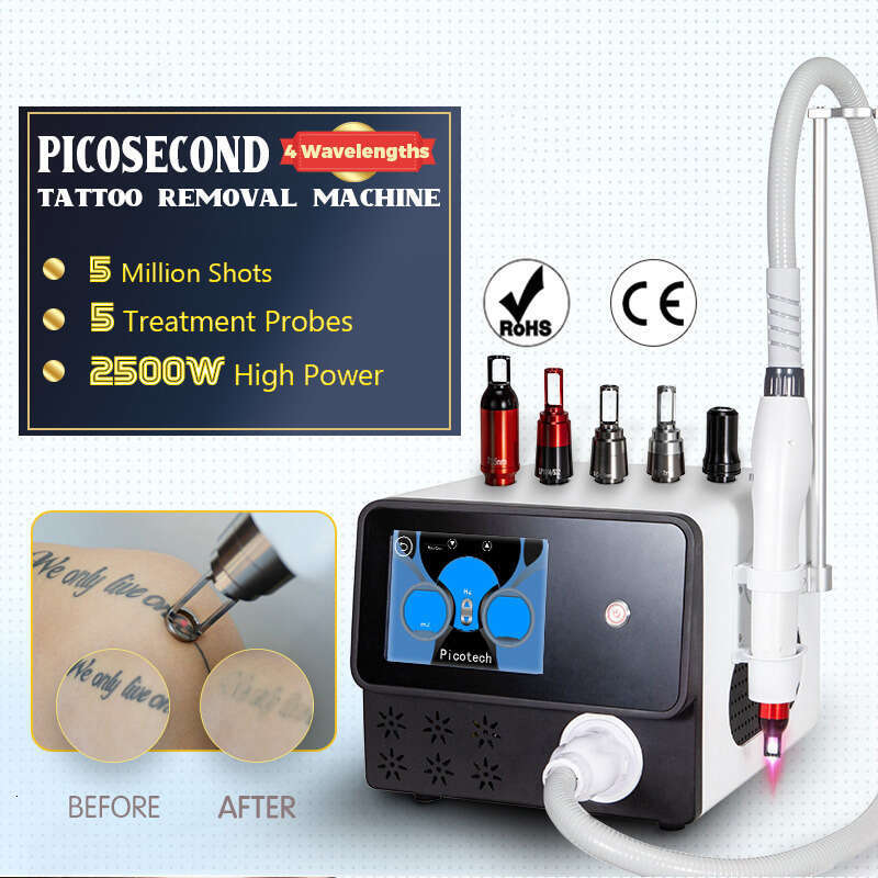 High Power Picosecond Laser Tattoo Removal Portable Machine 4 Wavelength Pigment Correction Skin Whitening Carbon Peeling Mole Freckle Removal Device