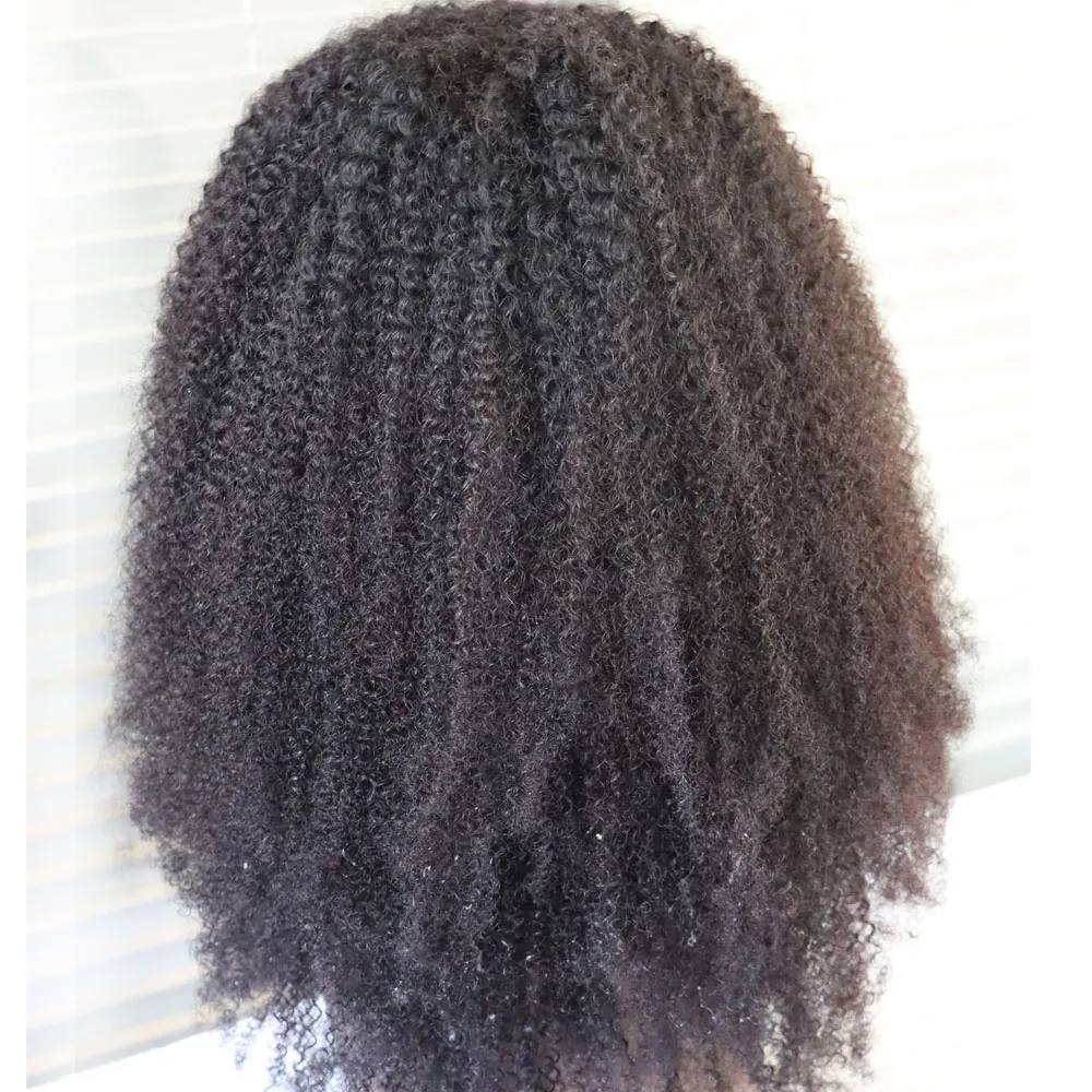 4c Afro Kinky Curly Virgin Brazilian Human Hair Machine Made Sew Wig with Bang kinki Curls natural scalp top none-lace cheap Human Hair Wig for Black 