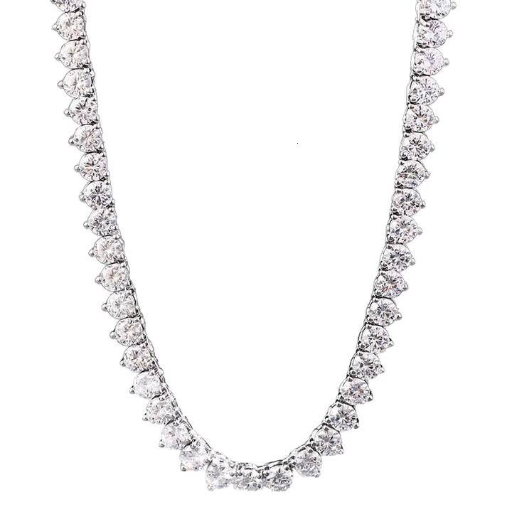 Luxury Three Prong 3mm Necklace 925 Sterling Silver Vvs Moissanite Hip Hop Rapper Style Iced Out Fine Jewelry Tennis Chain