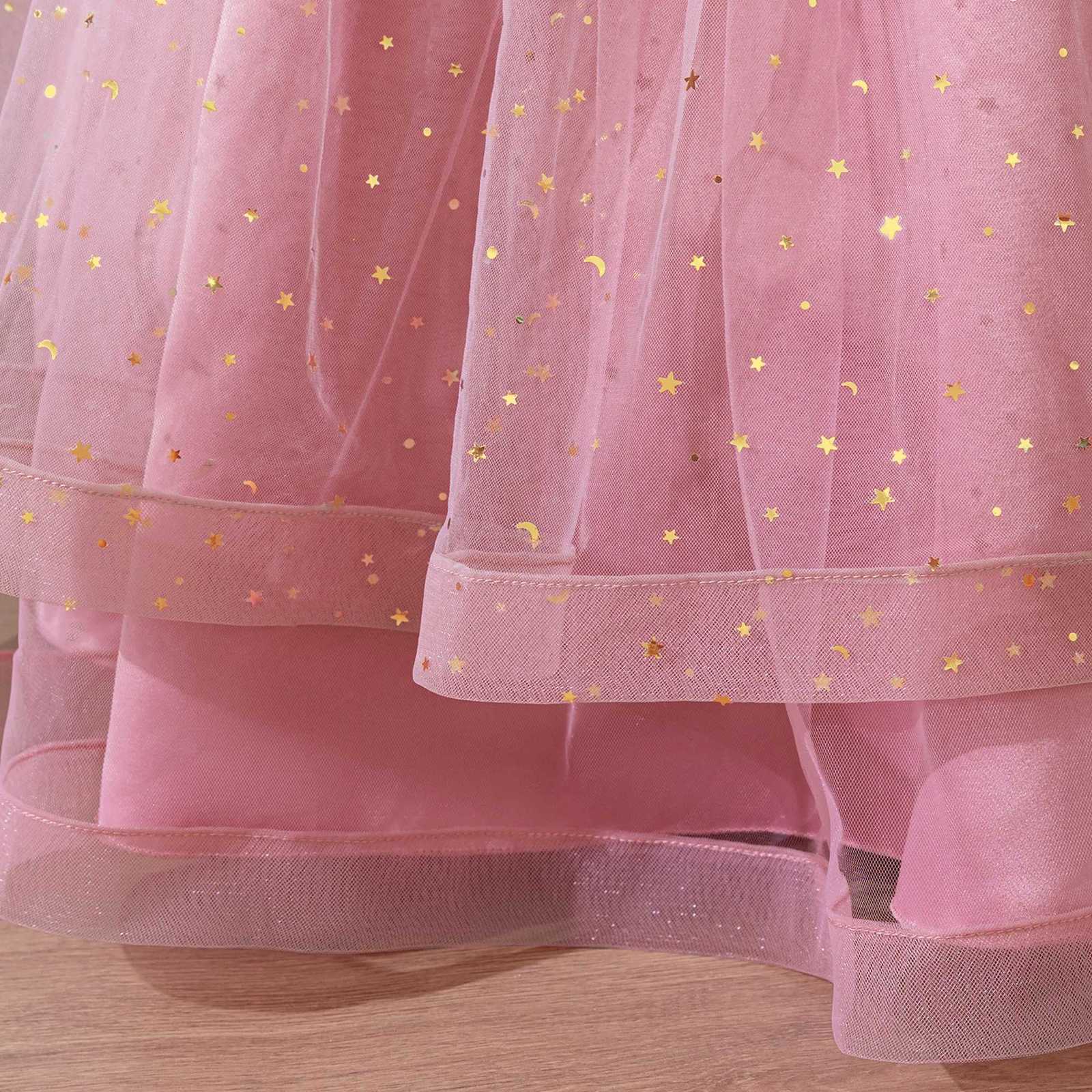 Elegant Bow Sequin Bridesmaid Party Girls Dress Fashion Tulle Wedding Baptism Princess Prom Dress for Girl Birthday Evening Gown Z250904