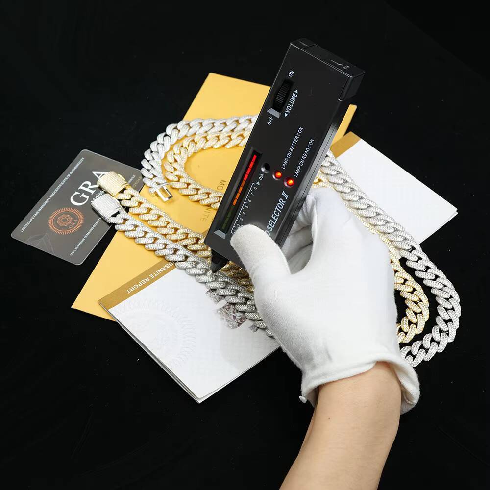 Hip Hop Jewelry 14mm Sterling Silver 925 Cuban Link Chain D VVS Moissanite Silver Cuban Chain Gold Plated Necklace Great Gift