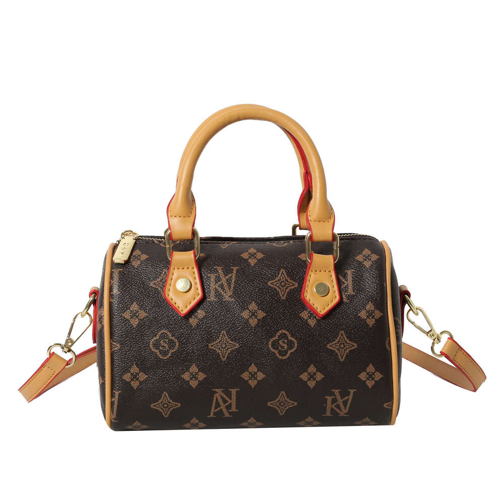 DHEssentials 2025 Spring Boston Bag - Women's Small Pillow Shape, Vintage Print, Multi-Carry (Handheld/Shoulder/Crossbody), Minimalist Style