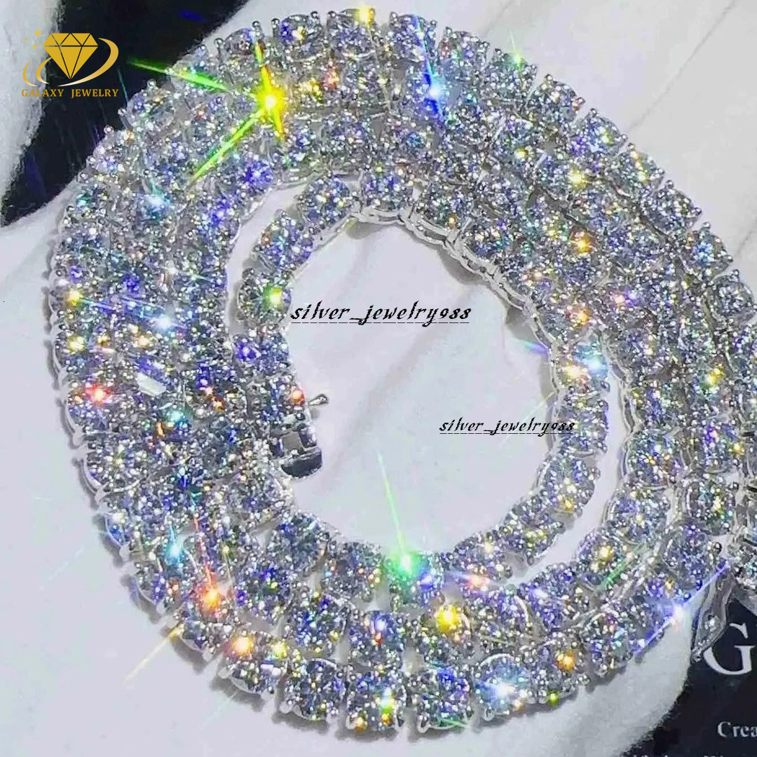 Hip Hop Fine Jewelry White Gold 925 Sterling Silver VVS Moissanite Diamond Cluster Tennis Chain Bracelet Necklace With GRA