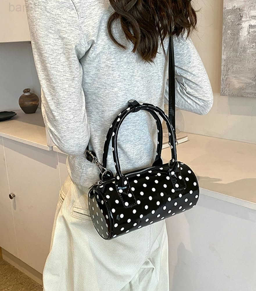 Polka Dot Crossbody Bags for Women Round Boston Bag Glossy Purses for Women Satchel Handbag Cute Mini Bucket Bag 2025 Trendy M250904