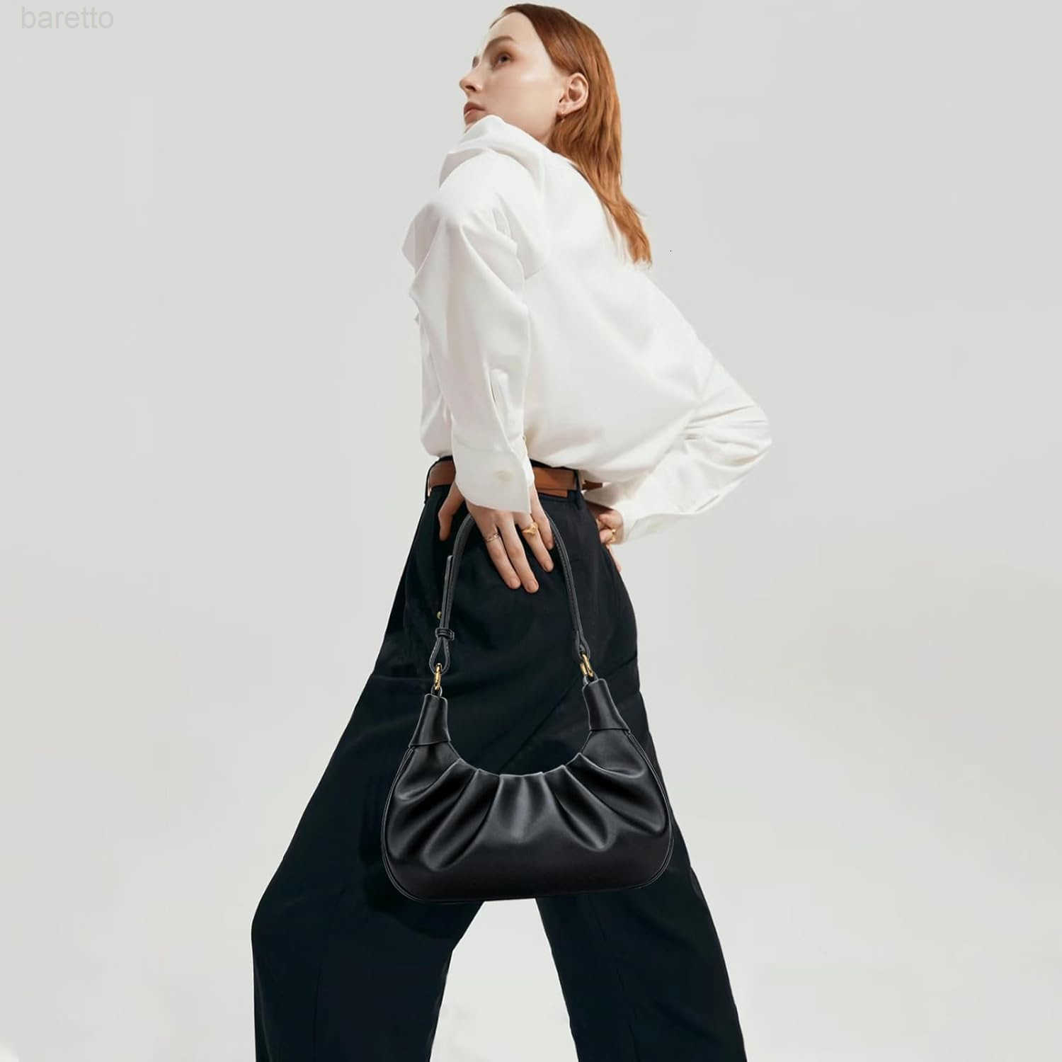 Shoulder Bag Crescent Handbag Ruched Purse Underarm Bag Mini Hobo for WomenDetachable Gold Chain Crossbody Bag M250904