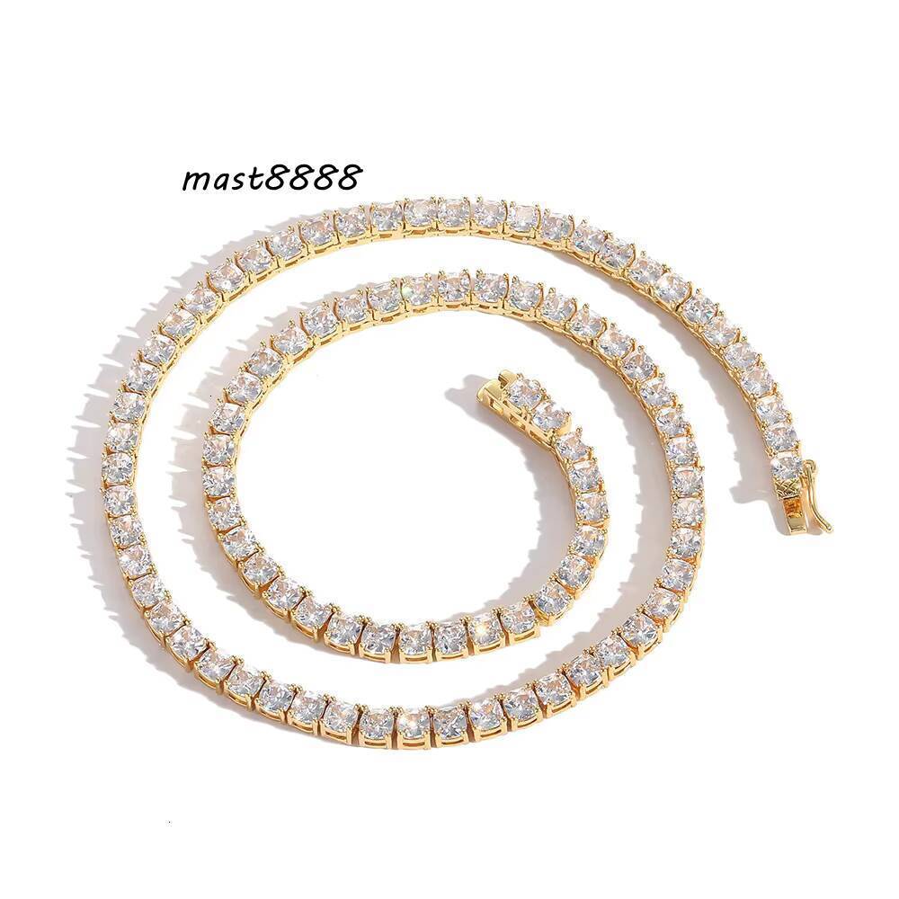 4MM Square Shape Copper Zircon Iced Out Tennis Chain Bracelet Hip Hop Jewelry