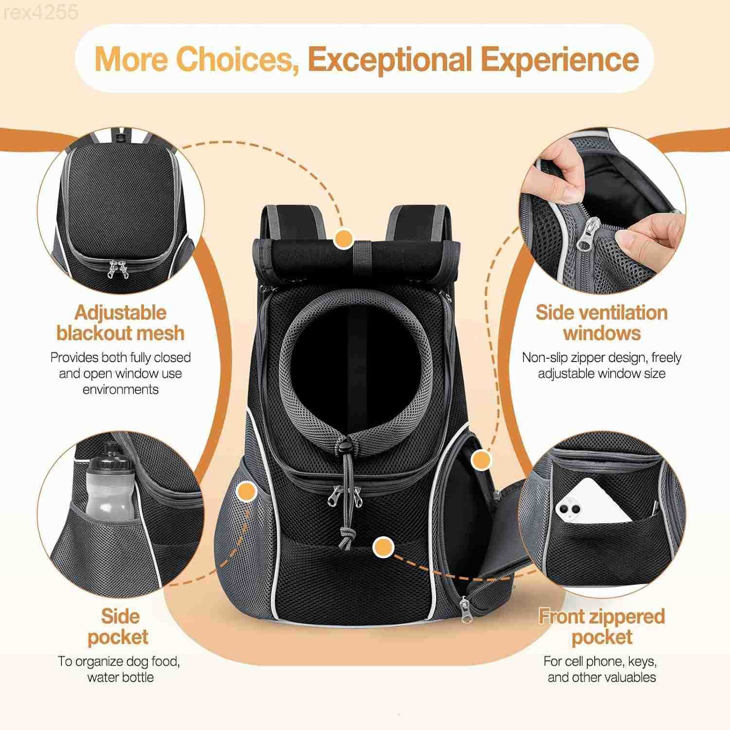 Dog Front Carrier Backpack Adjustable Breathable Pet Carrier for Small Dogs Cats Ventilated Puppy Back Pack with Safety Belt Lightweight Doggy Backpac