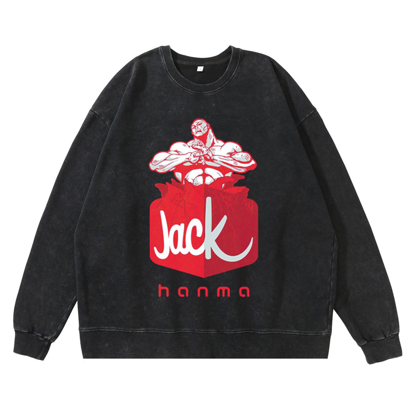360g Heavyweight Pre-Washed Distressed Jack Hanma Anime-Inspired American Vintage Crewneck Cotton Sweatshirt - TT8343