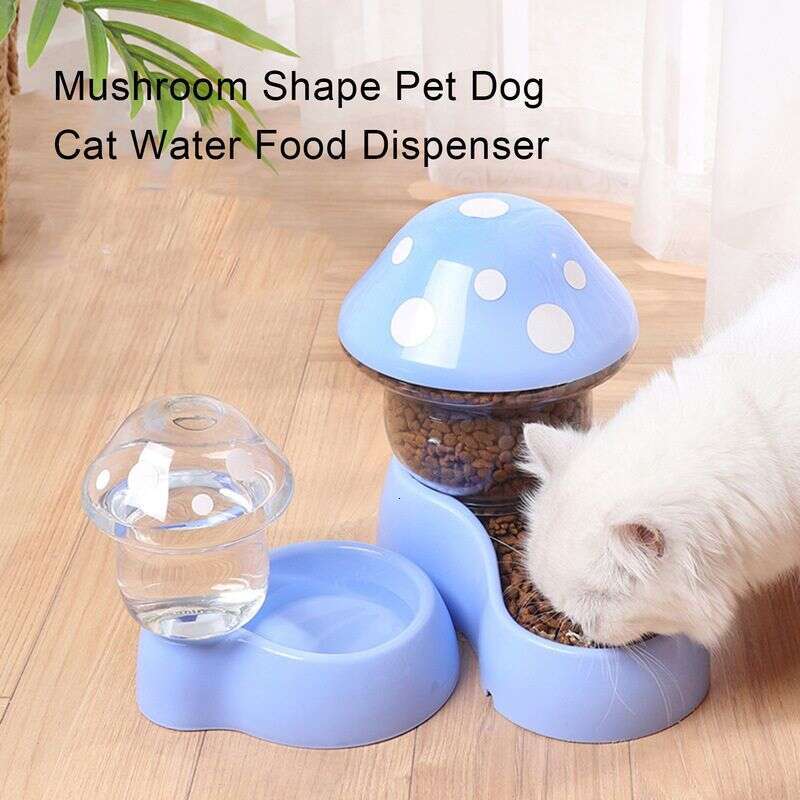 famous brand Guangying Set Feeder Auto Replenishment Large Capacity Mushroom Shape Dog Cat Water Food Container Pet Supplies