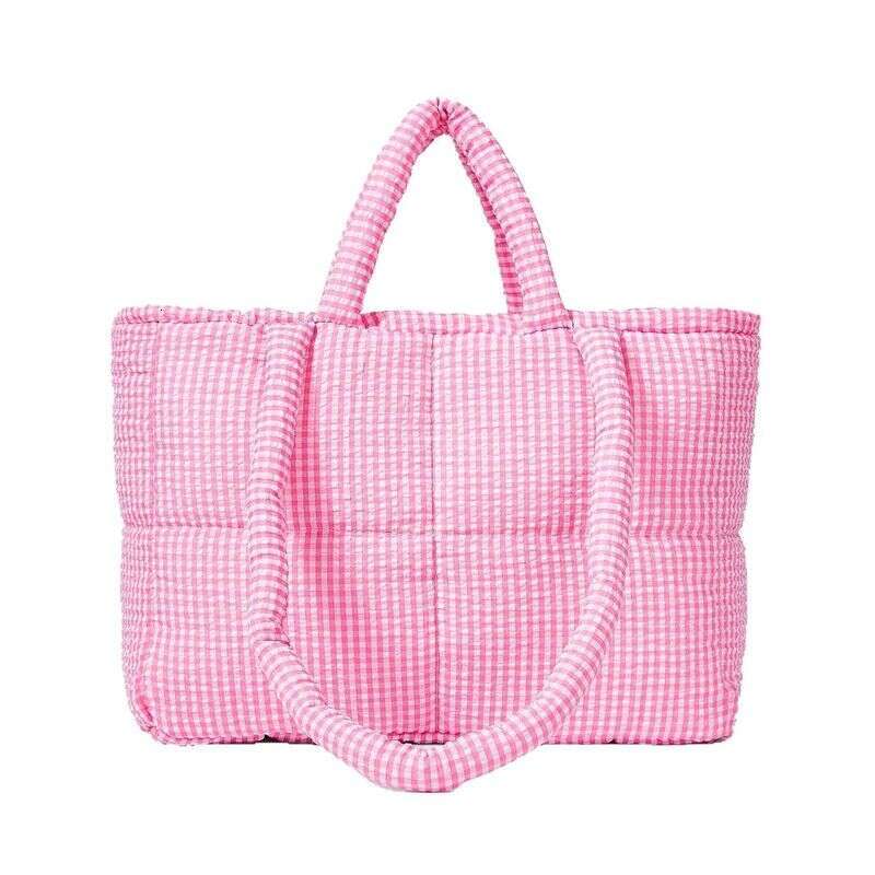 2025 Large-Capacity Checkered Canvas Tote Summer Literature, Laid-Back Style Shoulder Shopping Bag, New Fashionable And Versatile