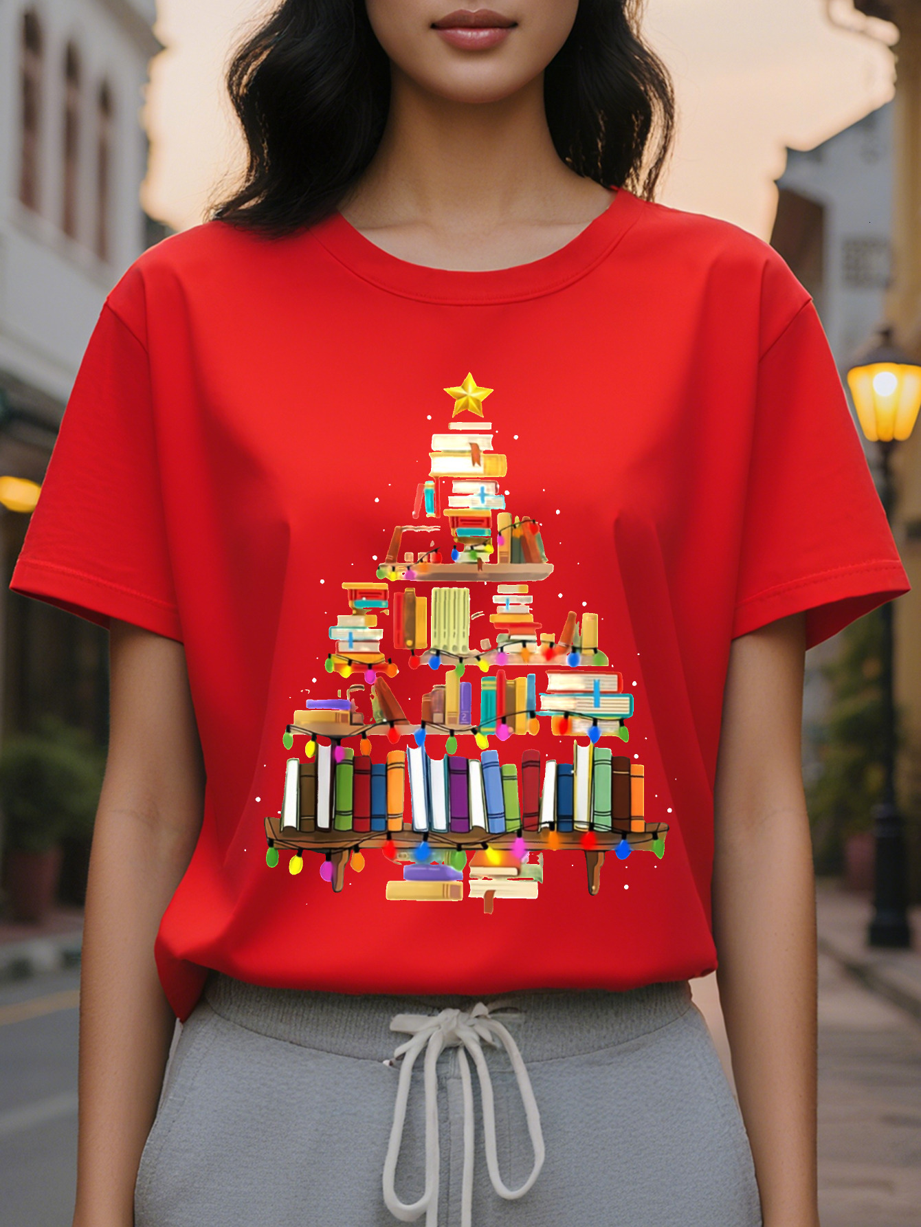 For Spring Summer Casual Short Sleeve Books Print Crew Neck T-Shirt Women's Clothing