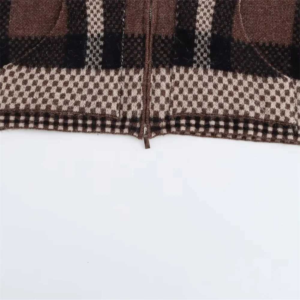 autumn and winter womens new fashion leisure slim and versatile plaid pocket zipper sweater coat M250904