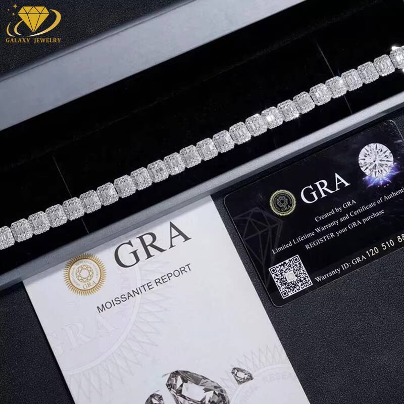 8MM Fashion Tennis Chain Necklace 925 Sliver Gold Iced Out Square Cut Moissanite Diamond Tennis Link Chains