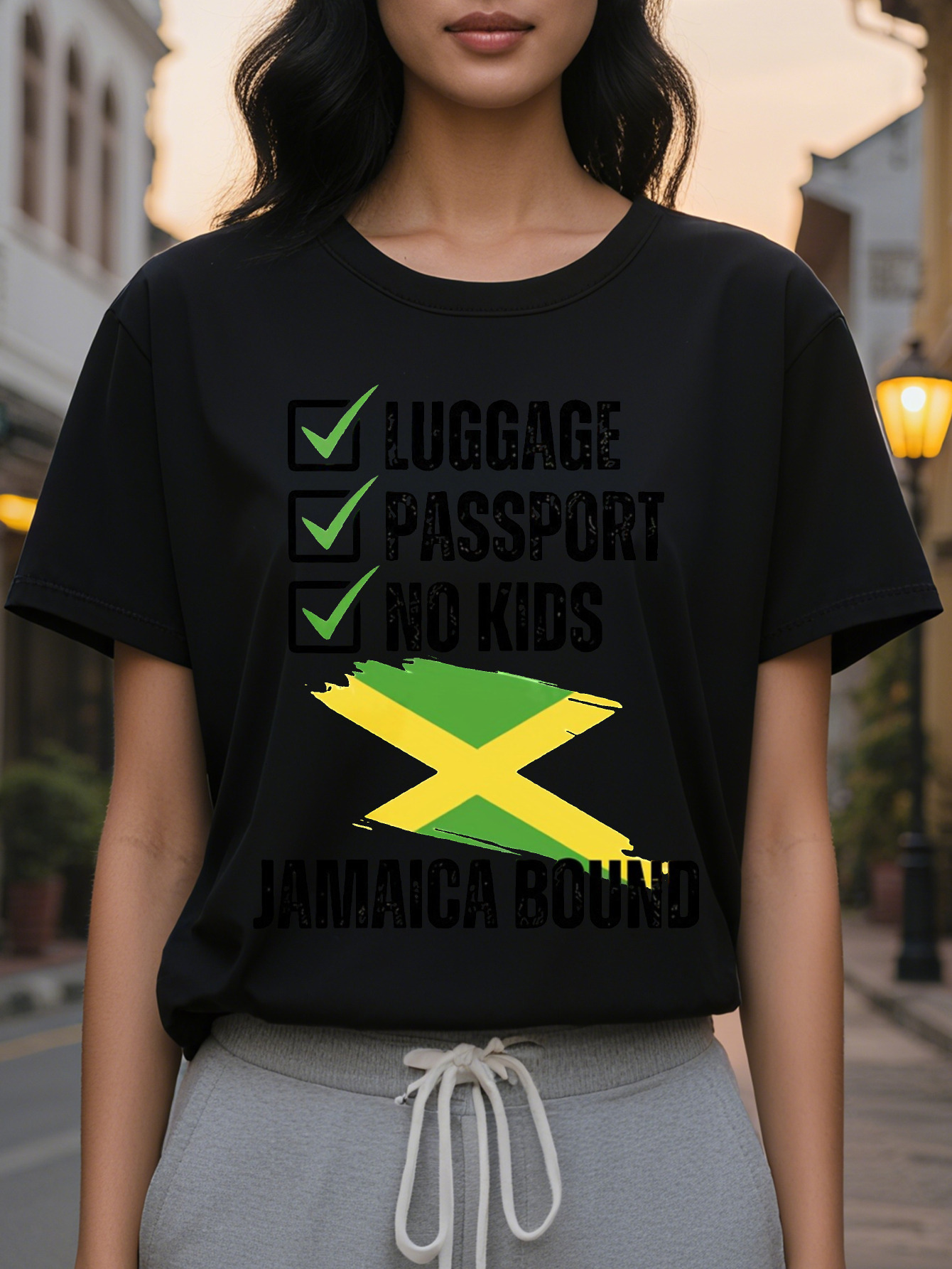 Jamaica Print T-shirt Short Sleeve Crew Neck Casual Top for Summer Spring Women's Clothing