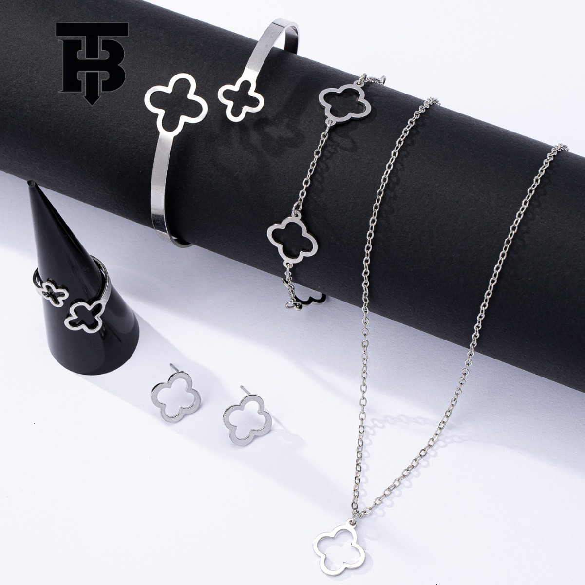 TB BHULAMTE European And American Fashion Designer Lucky Clover Necklace Bracelet Earrings Ring Set Luxurious And Simple Women's Handmade Jewelry