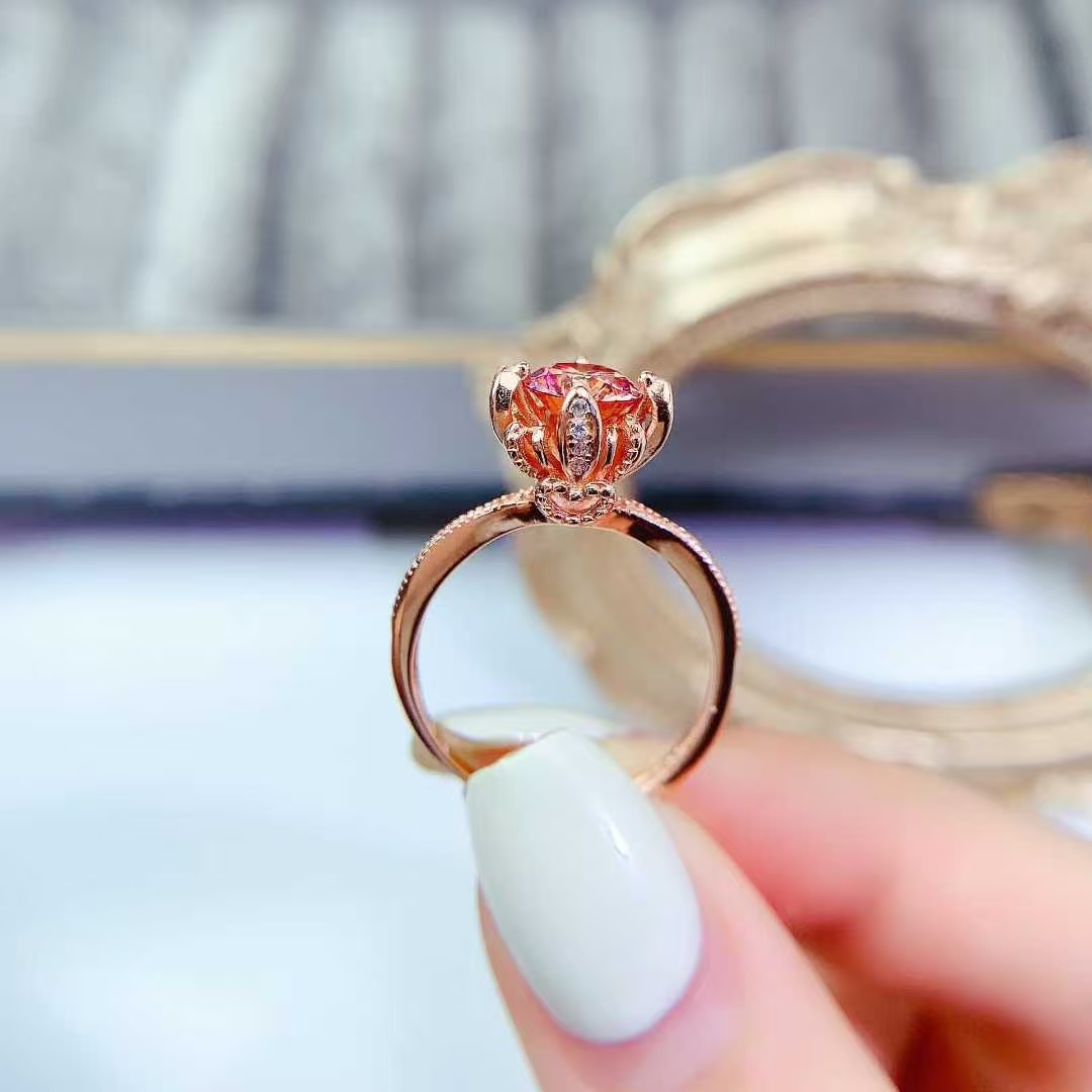 925 silver moissanite ring 6.5mm 1ct VVS grade red moissanite ring for wedding birthday gift for women