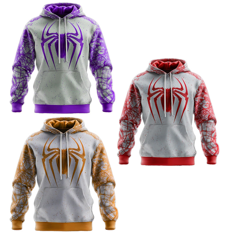 Stylish Men's American Streetwear Hooded Sweatshirt Featuring Eye-Catching Spider Pattern - Choose from Various Color Options