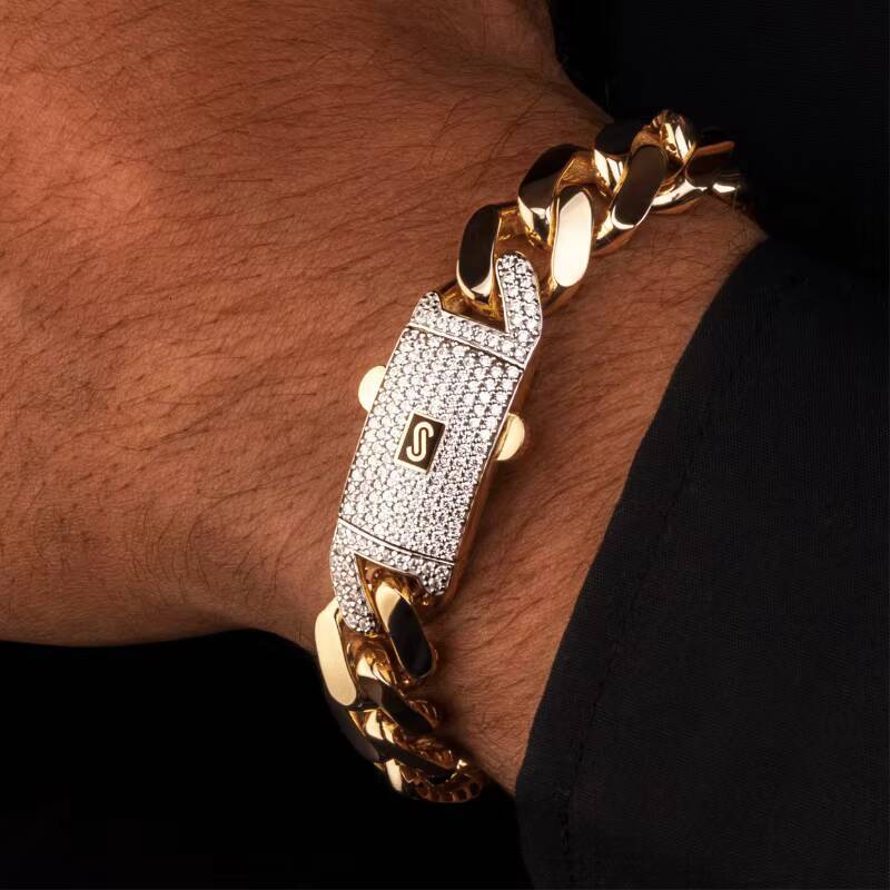 Monaco Chain Custom Jewelry 10K 14K 18K Gold Plated Mens Bracelet Classic Pav Lock Moissanite Diamond Miami Cuban Link Bracelet