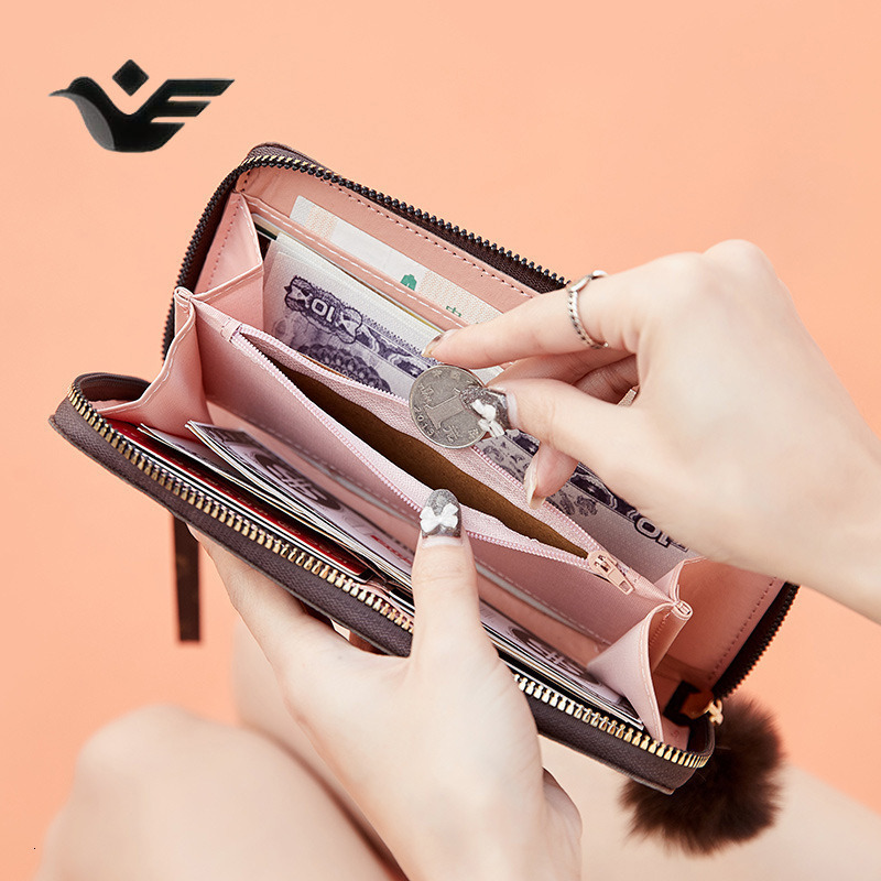 Feiyan Free Shipping New Designer Bag Luxury Shopping Bag Women's Wallet Fashion Printed Medium Long Clutch Trendy Girl Pom Pom Decorated Coin Pu