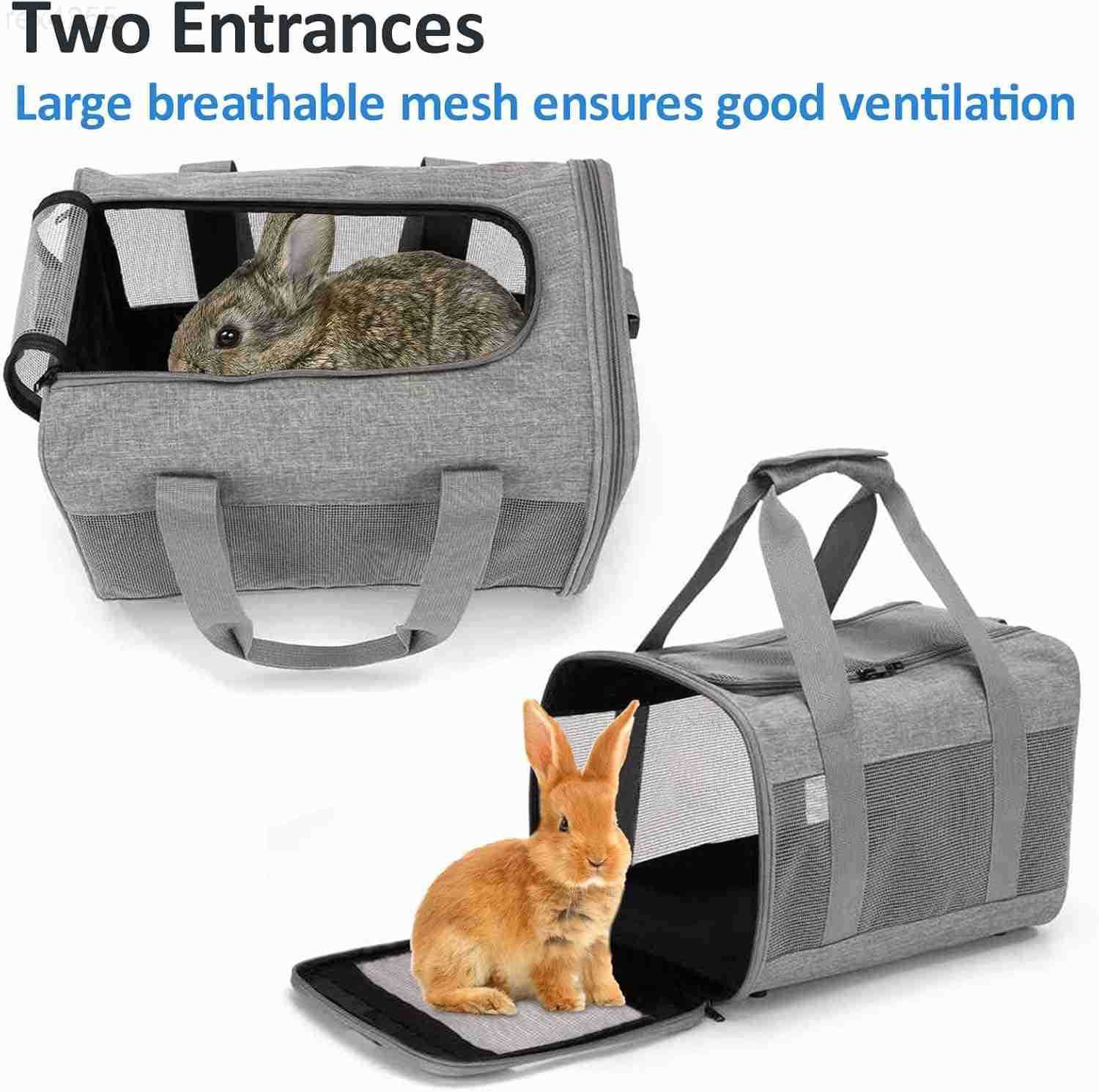 Rabbit Travel Carrier Bag Airline Approved Pet Pocket Breathable Mesh Window Portable Hand Bag with Locking Safety Zippers for Small Dogs Cats Bunnies