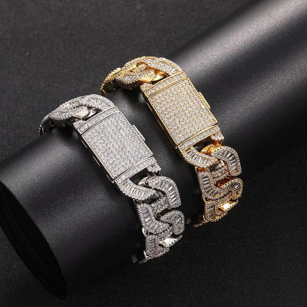Hip Hop 16mm Diamond Cuban Link Bracelet Men's Jewelry Fashion Link Ring Bracelet 18K Gold Ice Cream Blet