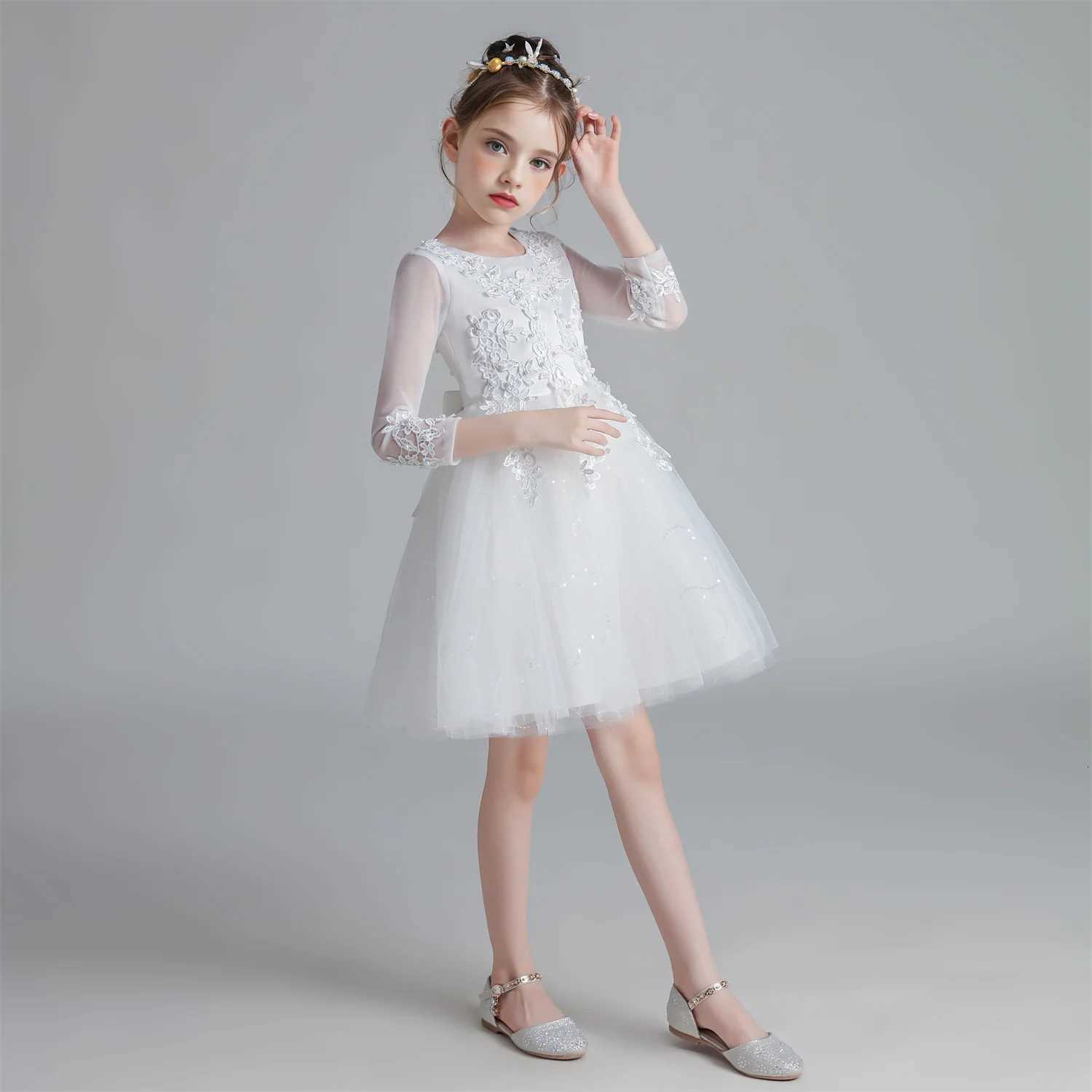 Kids Dresses For Girls Flower Lace Tulle Dress Wedding 3-10 Years Girl Ceremony Party Birthday Gown Children Casual Clothing Z250904