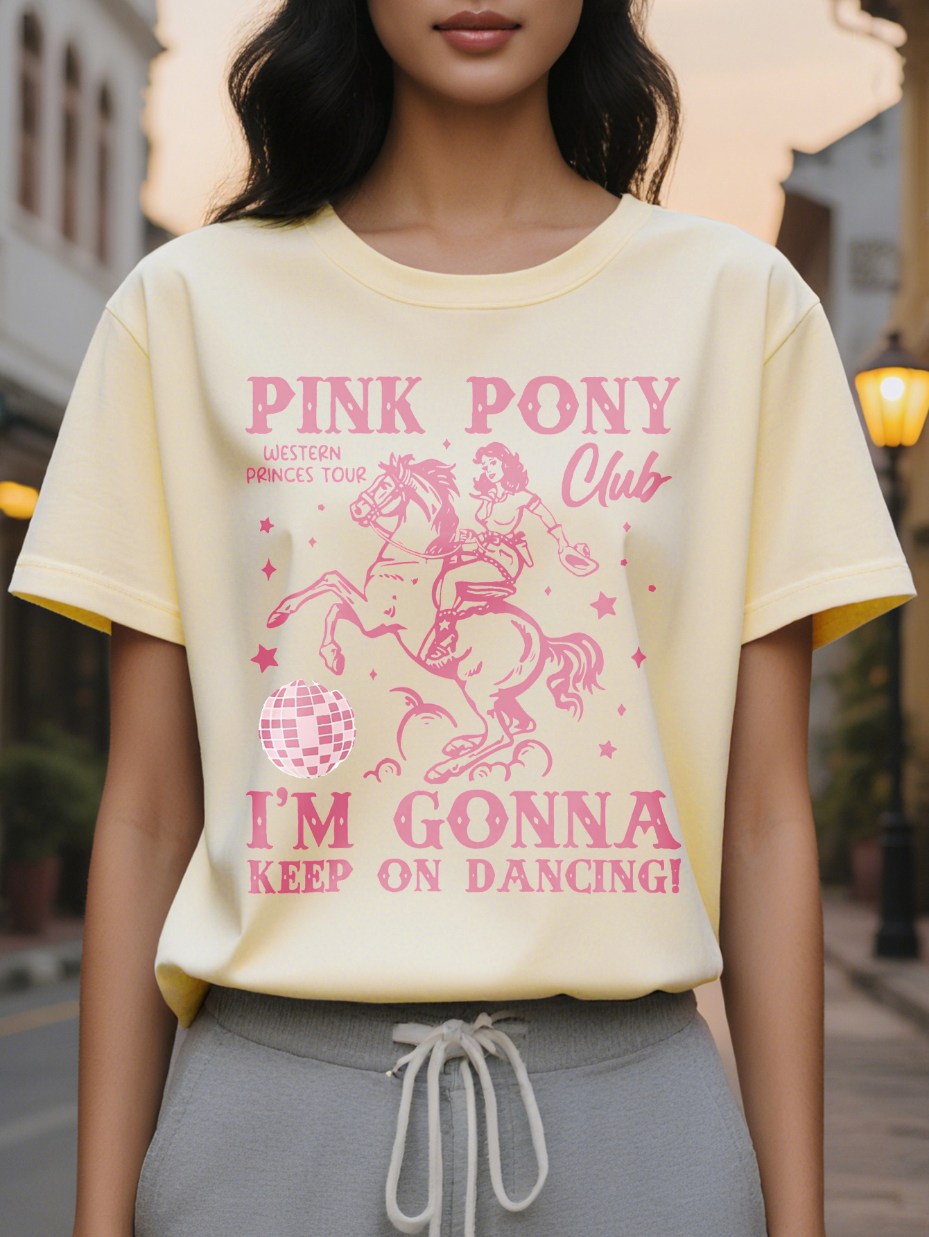 Large XL Western Princess Tour Graphic Tee Pink Pony Club Women's Casual Crew Neck Short Sleeve T-Shirt with I'm Gonna Keep Plus Size