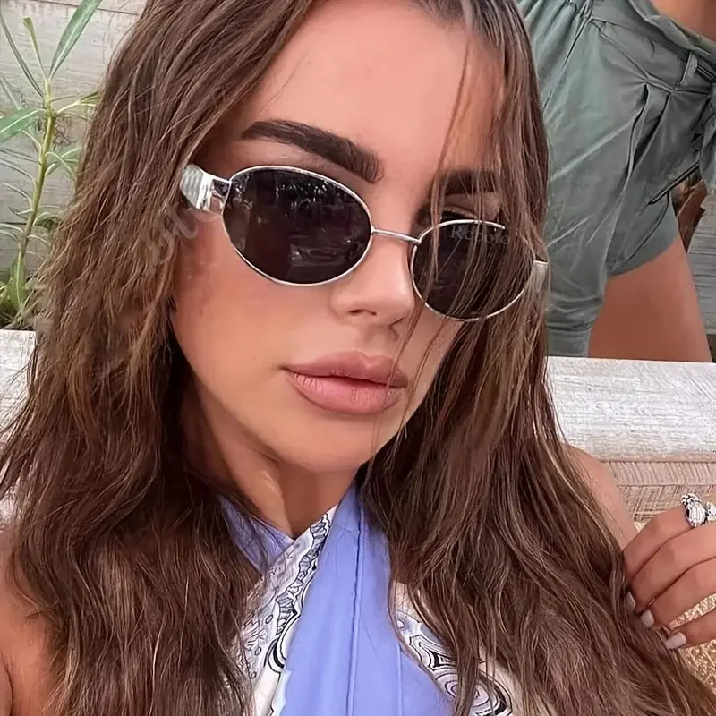 Trendy Oval Sunglasses for Women Metal Frame Sun Glasses Ladies Classic Vintage Round Shades Unisex 250903
