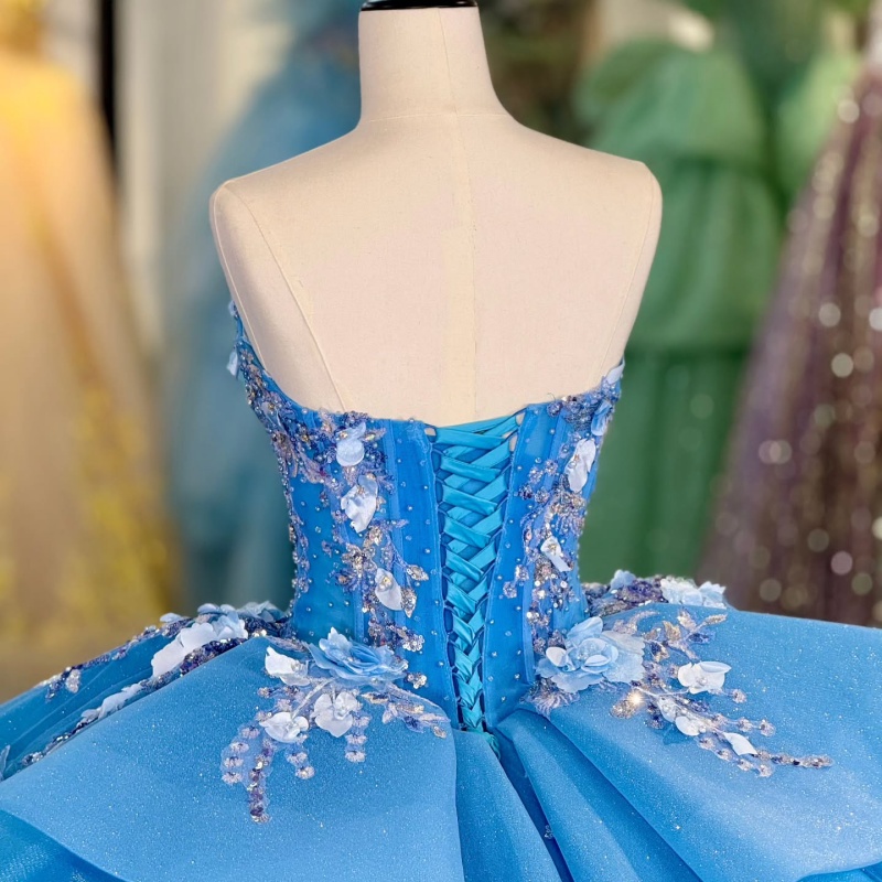 Blue Shiny Princess Off the Shoulder Sweet 16 Dress Quinceanera Dresses Applique Flower Beads Tull Party Birthday Vestidos 15 De Anos