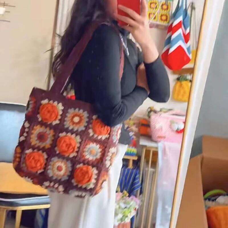 Handmade 3D Camellia Shoulder Handbag, Women's Shopping with Inner Lining, Beautiful Flower Bag, Storage Bag