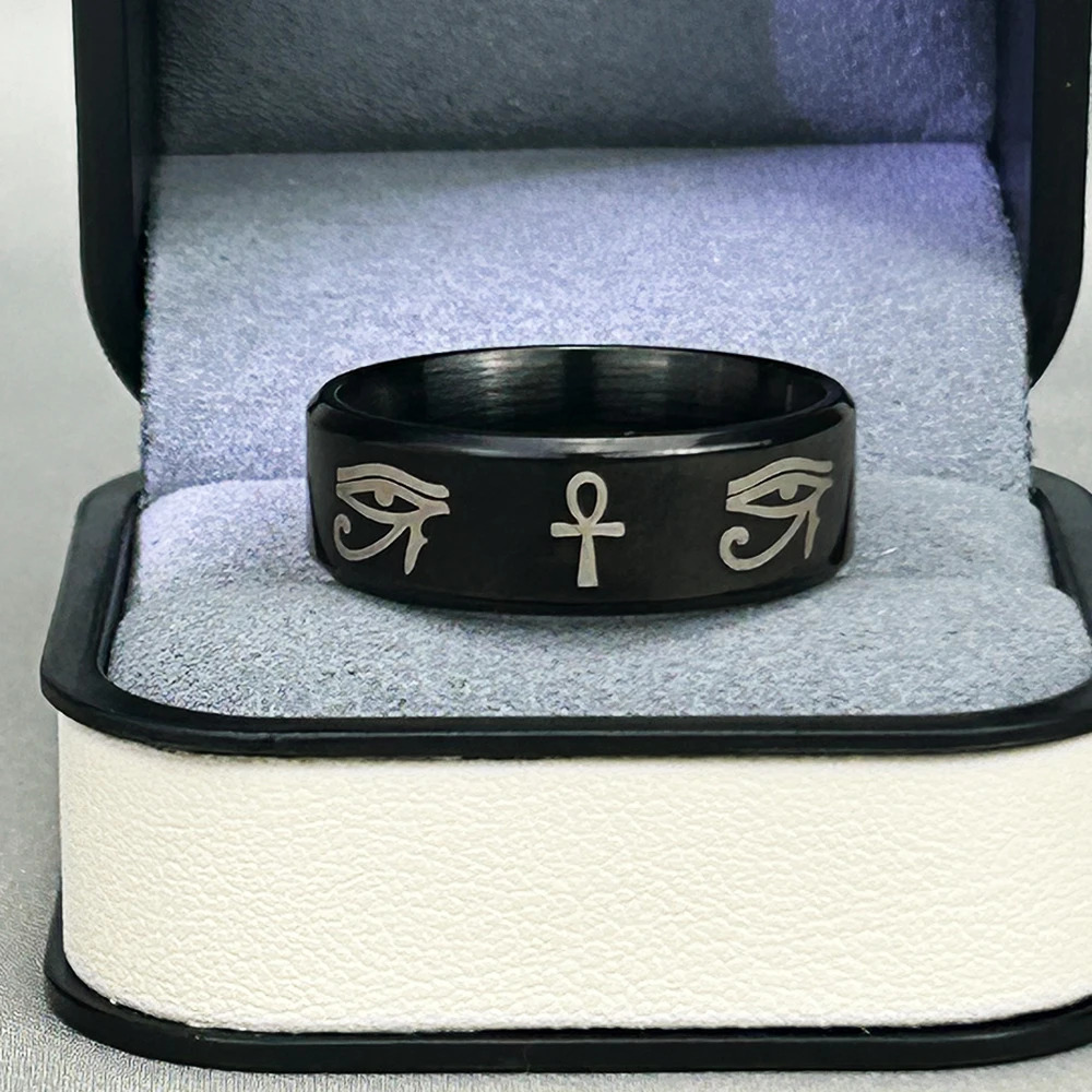Steel Christian Cross Bible Egyptian Eye Horus Ring for Men and Women Prayer Amulet Jewelry Gift 250903