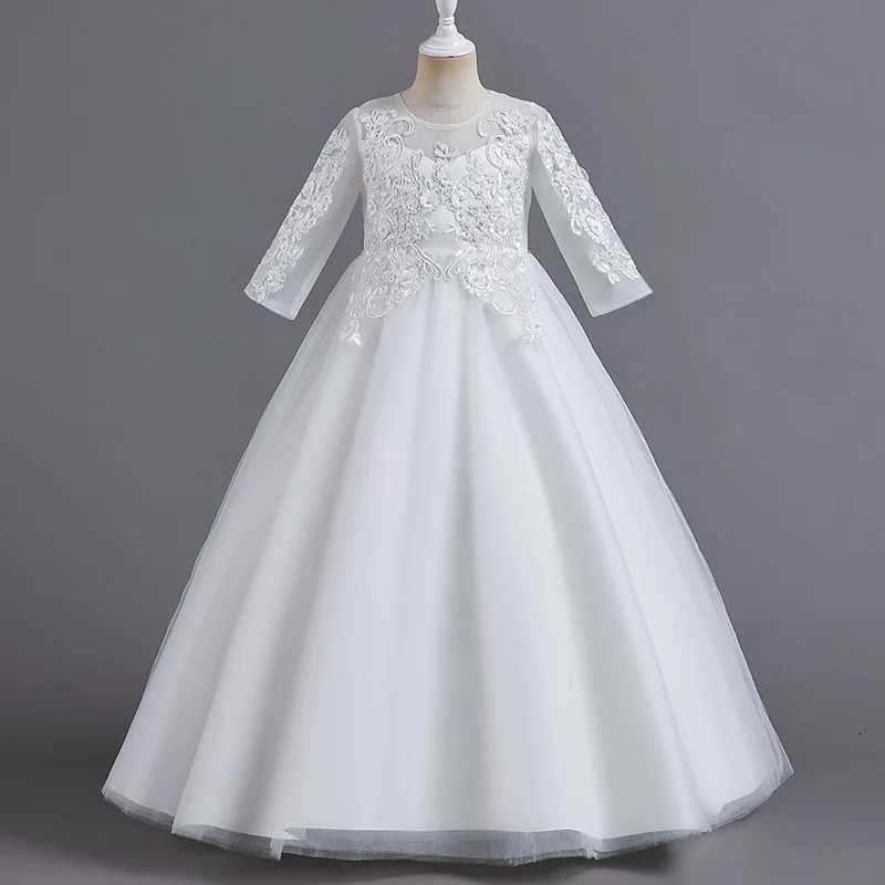 100% Cotton Linen Cotton Linen Cotton Linen Cotton New Slim Short Sleeve Fashion Girls Dress 3-12 Years Old Fluffy White Wedding Sweet Princess Dress 