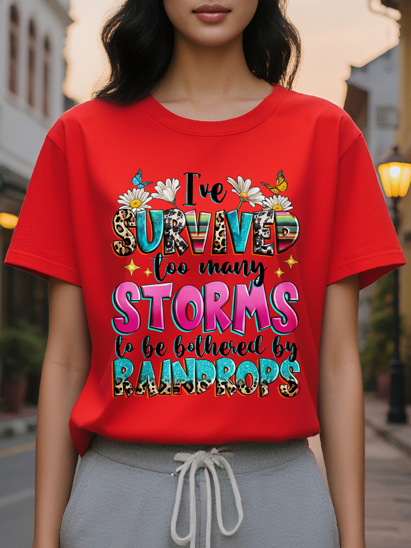 I spent too much time with storm print round neck T-shirts summer and spring, short-sleeved casual tops for women